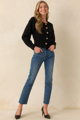 Kind Of Comforting Black Button Front Long Sleeve Cardigan
