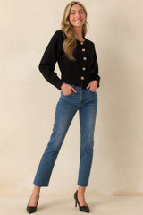 Kind Of Comforting Black Button Front Long Sleeve Cardigan