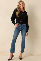 Kind Of Comforting Black Button Front Long Sleeve Cardigan