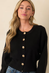 Kind Of Comforting Black Button Front Long Sleeve Cardigan