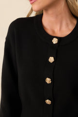 Kind Of Comforting Black Button Front Long Sleeve Cardigan