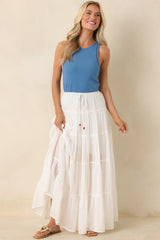 Slow Dancing at Sunset Ivory Cotton Tiered Maxi Skirt