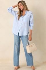 Z Supply Light Blue Perfect Linen Stripe Top