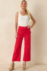 Prosperina Miller Cherry Red Cotton Scalloped Pocket Pants