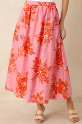 Just One of Those Days Pink & Red Floral Cotton Maxi Skirt