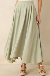Ebb and Flow Sage Green Curved Hem Maxi Skirt