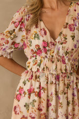 Midnight Train Beige Floral Midi Dress