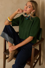 I Took My Chance Hunter Green Knit Short Sleeve Sweater
