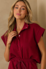 Best One Yet Burgundy Cotton Scallop Hem Short Sleeve Pullover