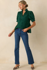 On The Record Hunter Green Floral Embroidered Eyelet Cotton Top