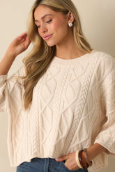 From The Start Ivory Cable Knit Cotton Crew Neck Sweater