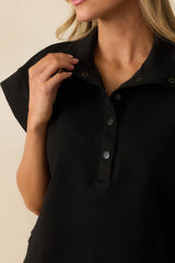 Best One Yet Black Cotton Scallop Hem Short Sleeve Pullover