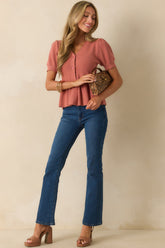 Keeping A Promise Rose Pink Knit Button Up Peplum Top