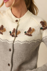 Right By Your Side Grey Multi Duck Print Button Up Cardigan