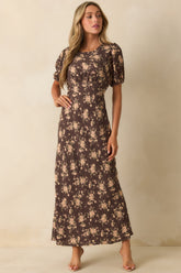 Into The Garden Chocolate Brown Multi Floral Print Maxi Dress
