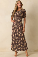 Into The Garden Chocolate Brown Multi Floral Print Maxi Dress