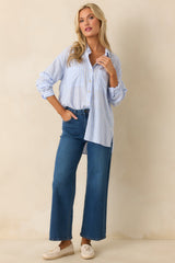 Coastline Cruise Light Blue Stripe Button Front Top