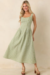 Talk Birdie to Me Green Gingham Sleeveless Maxi Dress