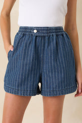 FRNCH Chicamia Dark Wash Stripe Cotton Denim Shorts