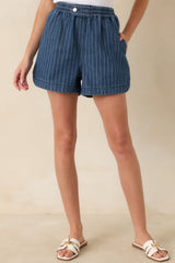 FRNCH Chicamia Dark Wash Stripe Cotton Denim Shorts