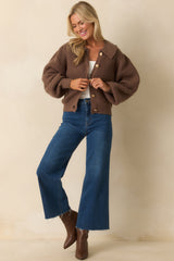 Need Something New Brown Ribbed Knit Button Up Cardigan