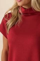 At The End Of The Day Red Mock Neck Cap Sleeve Mini Dress