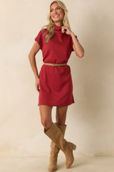 At The End Of The Day Red Mock Neck Cap Sleeve Mini Dress