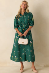 A Better Idea Forest Green Multi Floral Print Cotton Maxi Dress