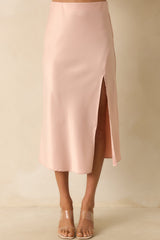 Park Avenue Glam Blush Pink Satin Midi Skirt