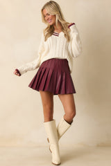 Comes Down To This Wine Red Faux Leather Pleated Mini Skirt