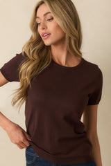 Cross Your Mind Dark Brown Short Sleeve Sweater Top