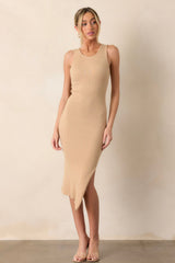 Moonlit Meadow Taupe Bodycon Midi Dress