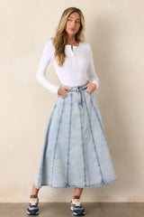 Rustic Dream Light Wash Denim Maxi Skirt