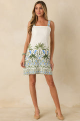 Palm Court Ivory Multi Floral & Palm Sleeveless Mini Dress