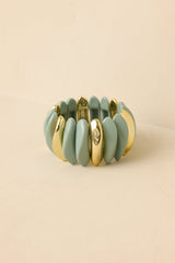 Gonna Let it Shine Sage Green & Gold Sculptural Oblong Bead Stretch Statement Bracelet