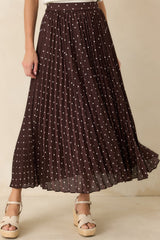 Seeing Spots Chocolate Brown Polka Dot Pleated Maxi Skirt