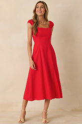 Radiant Reverie Red Linen Midi Dress