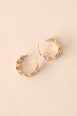 Good To Go Gold Textured Iridescent Stone Hoop Earrings