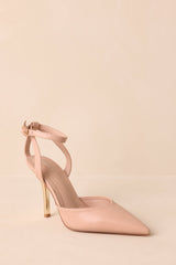 Have It Your Way Beige Faux Leather Pointed Toe Ankle Strap Heels