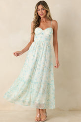 Love Me Softly Aqua Blue Floral Bustier Maxi Dress