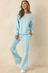 Fit To Be Tied Aqua Blue Tie Detail Wide Scoop Neck Sweatshirt