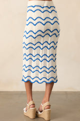 Sea La Vie Blue Stripe Crochet Knit Midi Skirt
