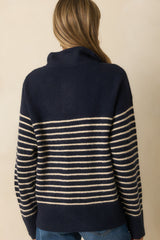 Before You Know It Navy Stripe Long Sleeve Collared Sweater