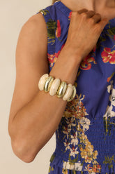 A Touch of Radiance Beige & Gold Beaded Statement Bracelet