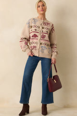 Morning Brew Beige Multi Coffee & Pastry Knit Button Up Cardigan