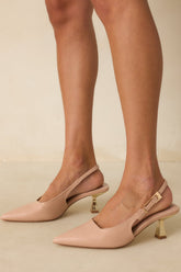 By All Accounts Beige Faux Leather Pointed Toe Kitten Heels
