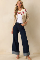 Just Enough Time Beige Lobster Motif Button Up Cardigan