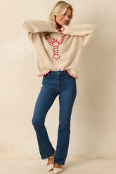 Harbor Nights Ecru Beige Lobster Motif Oversized Knit Sweater