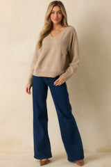 Z Supply Eloise Beige Knit V-Neck Sweater