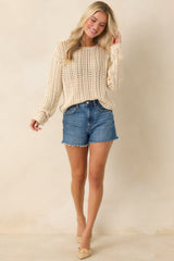 Z Supply Beige Upland Crochet Sweater Top